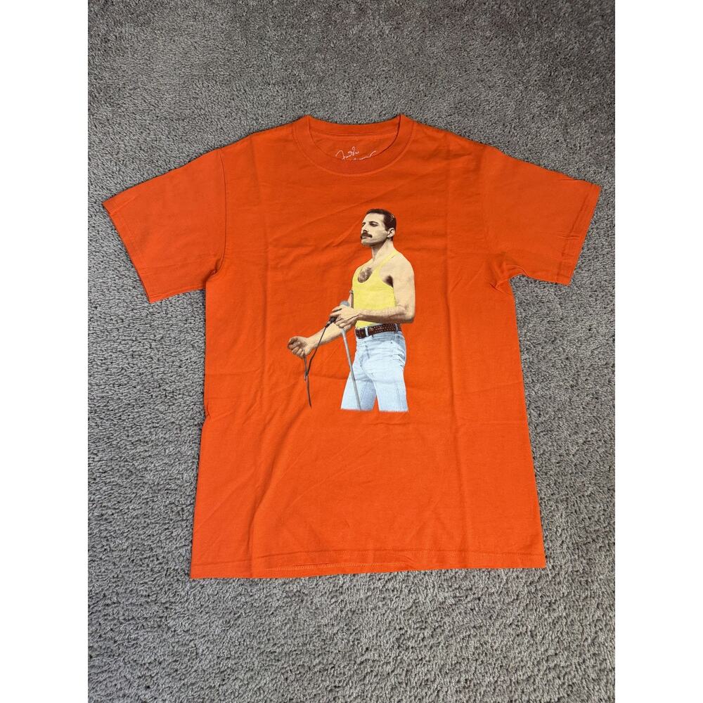 Freddie Mercury Shirt Mens S Orange Graphic Crew Neck Cotton Tagless Music